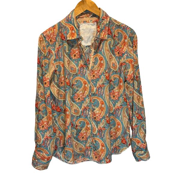 Cino Paisley Button Down Long Sleeve Cotton Blouse - size Small - Picture 1 of 6